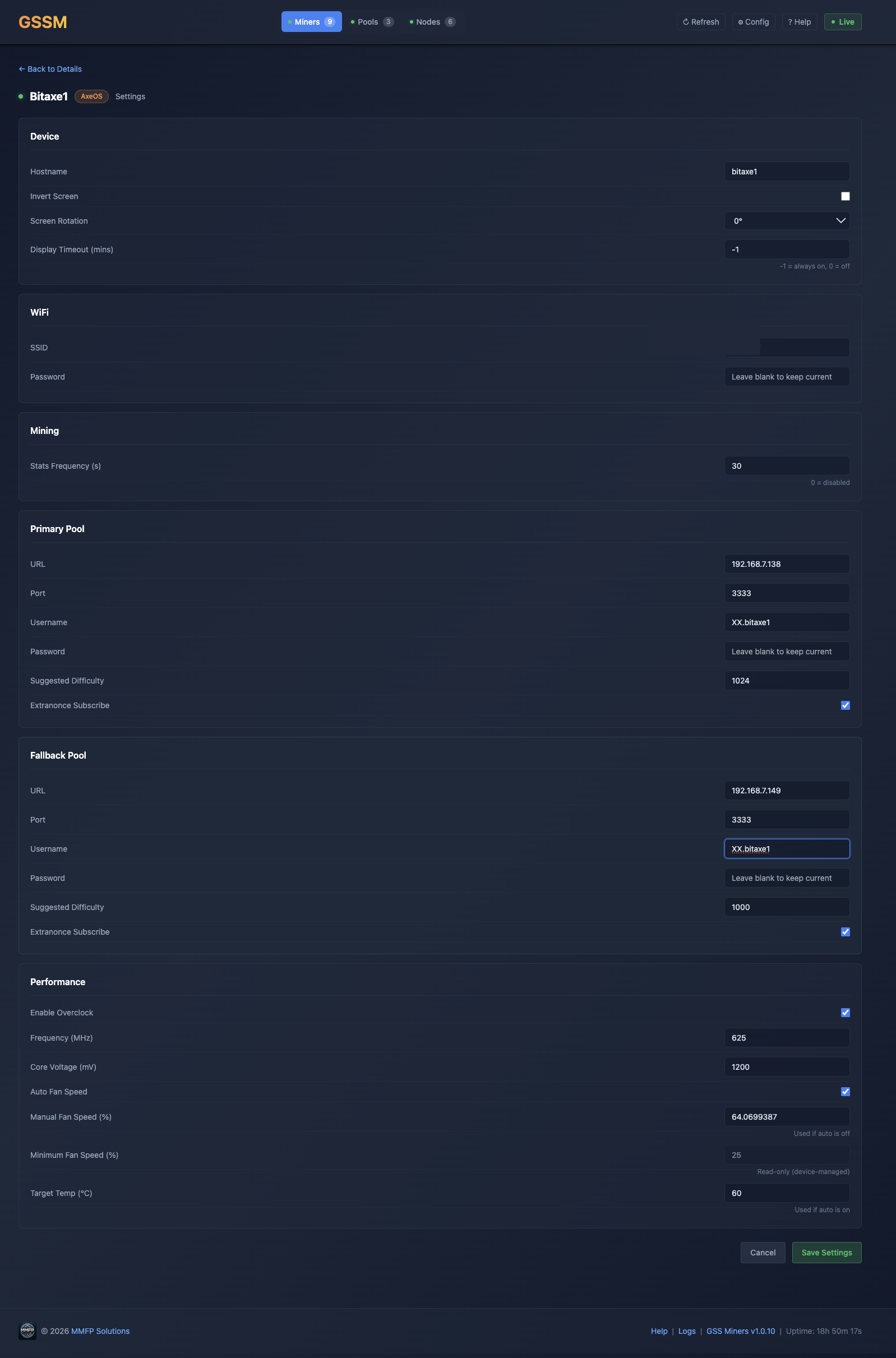 Bitaxe Settings - Device configuration