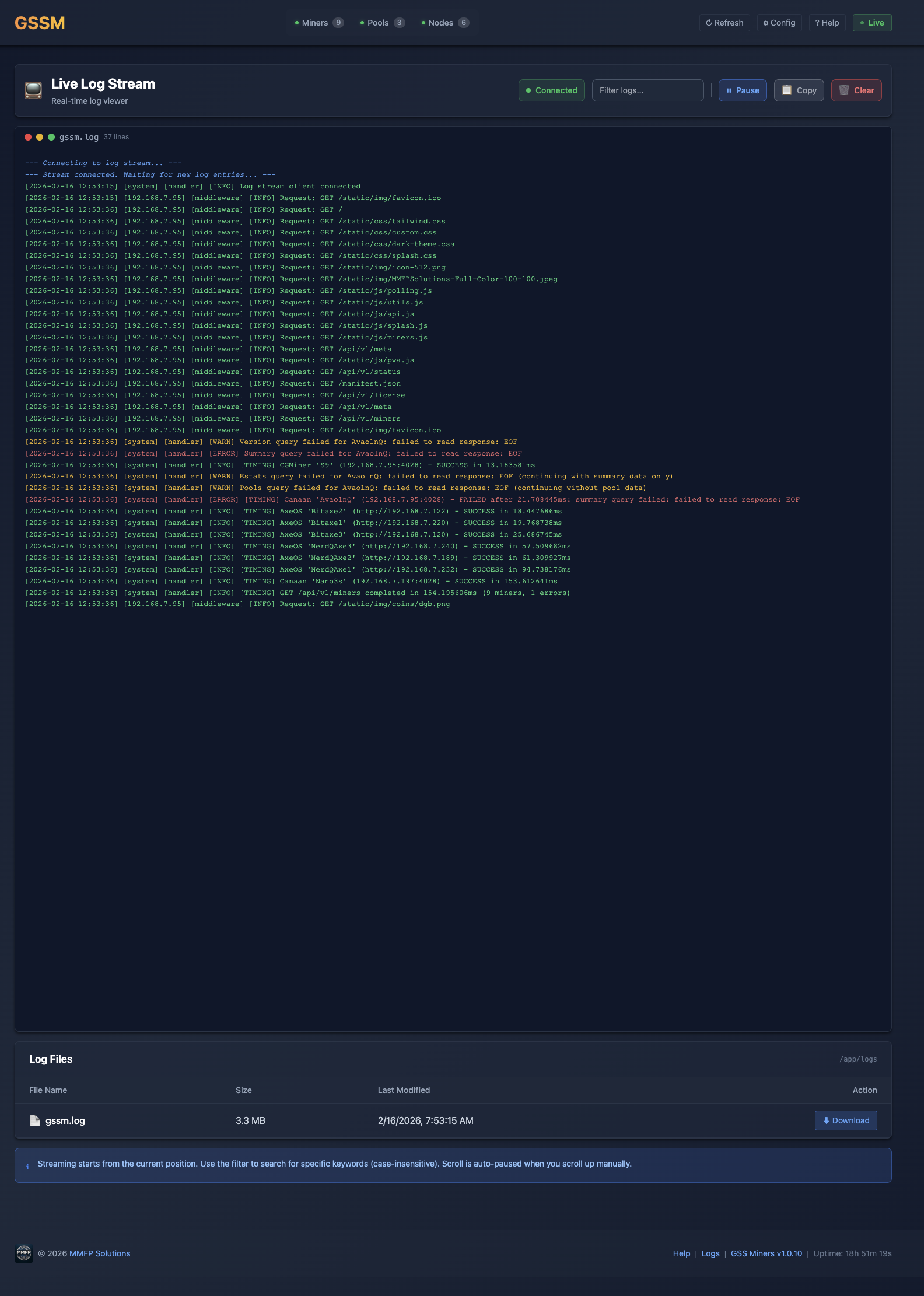 Logs - Real-time application logs