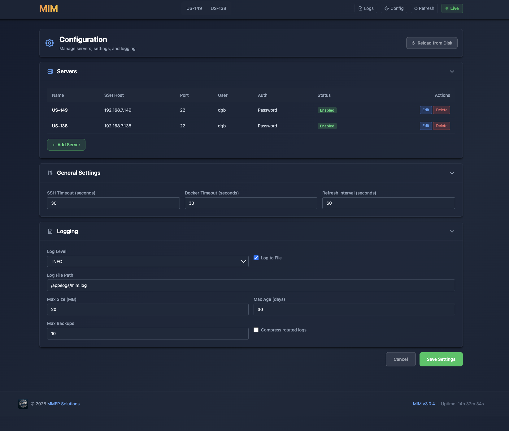 Configuration - Edit settings through the web interface
