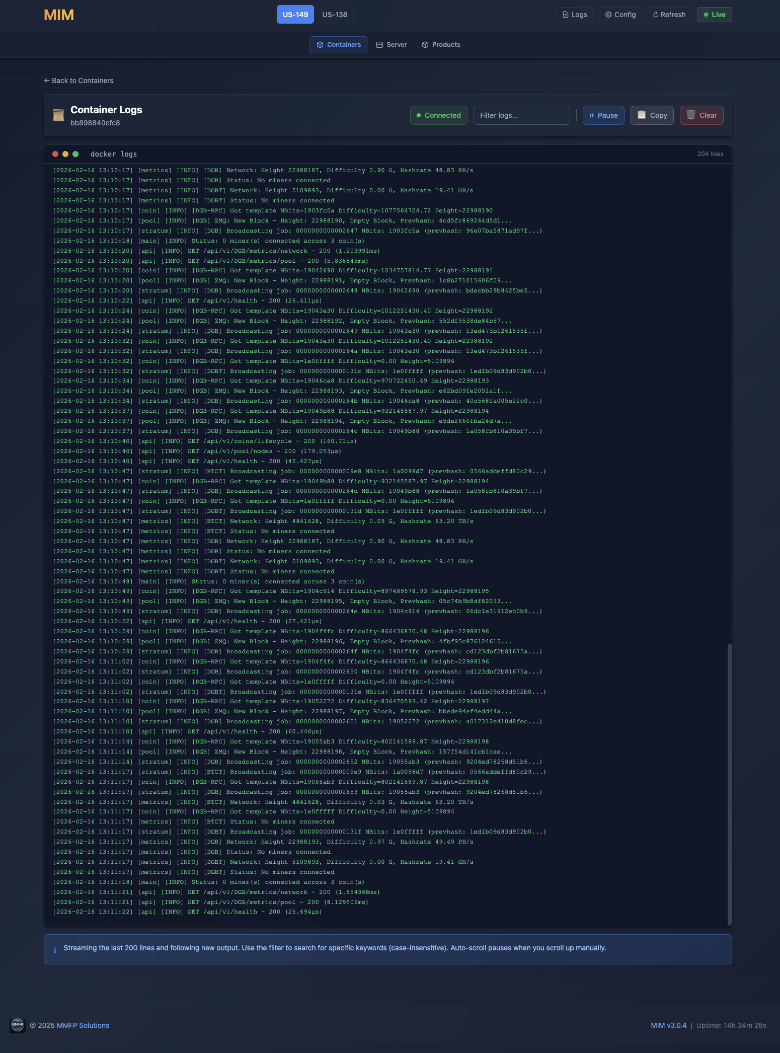 Container Logs - Real-time log streaming
